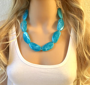 Big Bead light Blue Necklace, single Strand Statement Jewelry, pool carribbean Chunky bib bridesmaid, blue everyday bubble jewelry teal aqua