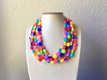 Load image into Gallery viewer, Rainbow Beaded Necklace, Colorful Jewelry, Chunky statement necklace, big beaded necklace, rainbow jewelry, rainbow baby confetti necklace