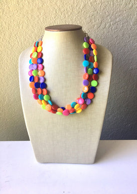 Triple Rainbow Beaded Necklace, Colorful Jewelry, Chunky statement necklace, big beaded necklace, rainbow jewelry, rainbow baby confetti