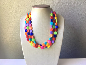 Triple Rainbow Beaded Necklace, Colorful Jewelry, Chunky statement necklace, big beaded necklace, rainbow jewelry, rainbow baby confetti