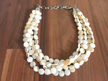 Load image into Gallery viewer, Cream Statement Necklace, Extra chunky multi-strand jewelry, Geometric Beaded Jewelry, off white bib necklace, shell necklace