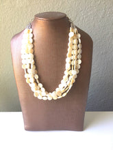 Load image into Gallery viewer, Cream Statement Necklace, Extra chunky multi-strand jewelry, Geometric Beaded Jewelry, off white bib necklace, shell necklace