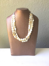 Load image into Gallery viewer, Cream Statement Necklace - Extra chunky multi-strand jewelry - Geometric Beaded Jewelry, bib beaded necklace, silver and off white