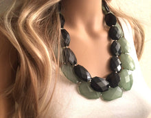 Load image into Gallery viewer, Mojito &amp; black Necklace, multi strand jewelry, big beaded chunky statement necklace, green necklace, bridesmaid necklace, black bib necklace