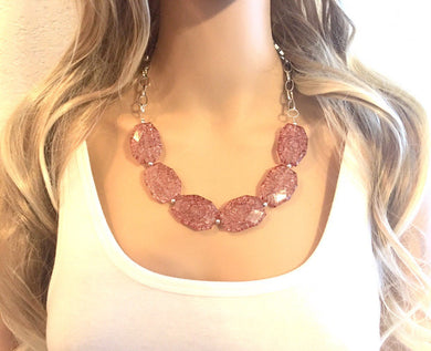 Bubble Pink Statement Necklace & earring set, pink jewelry, Your Choice of GOLD or SILVER, pink bib chunky necklace, dark pink magenta jewel
