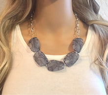 Load image into Gallery viewer, Navy blue Statement Necklace &amp; Earring set, blue jewelry, Your Choice of GOLD or SILVER, navy bib chunky necklace, dark blue necklace