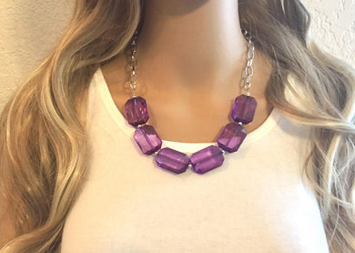 Royal Purple Statement Necklace & Earring set, purple jewelry, Your Choice of GOLD or SILVER, dark purple bib chunky necklace, purple neckla