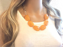 Load image into Gallery viewer, Creamsicle Orange Statement Necklace &amp; earring set, orange jewelry, Your Choice GOLD or SILVER, orange bib chunky necklace, bright orange