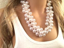 Load image into Gallery viewer, Large Pearl Extra Chunky Statement Necklace - White Necklace for wedding, bridal necklace, large collar necklace, bridesmaid necklace, white