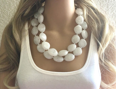 Creamy White Chunky Statement Necklace, Big beaded jewelry, Double Strand Statement Necklace, Bib necklace, white bridesmaid wedding