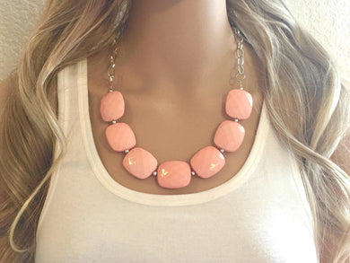 Peach Statement Necklace & earring set, pink jewelry, Your Choice of GOLD or SILVER, peach bib chunky necklace, light pink oval necklace