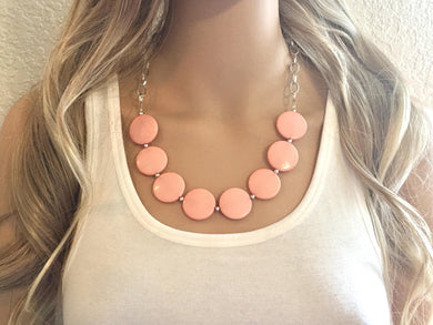 Peach Statement Necklace & earring set, pink jewelry, Your Choice of GOLD or SILVER, peach bib chunky necklace, light pink round necklace