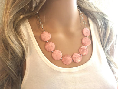Peach Statement Necklace & earring set, pink jewelry, Your Choice of GOLD or SILVER, peach bib chunky necklace, light pink round necklace