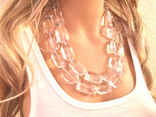 Load image into Gallery viewer, Chunky Clear Crystal Statement Necklace, Faceted Everyday neutral jewelry, statement necklace, silver or gold accents chunky bib necklace