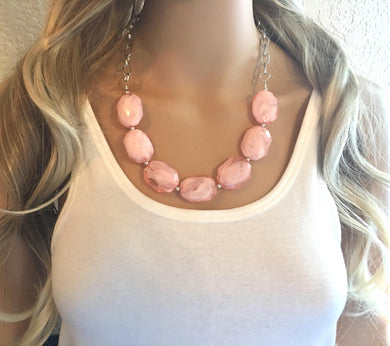 Peach Statement Necklace & earring set, pink jewelry, Your Choice of GOLD or SILVER, peach bib chunky necklace, light pink round necklace