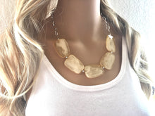 Load image into Gallery viewer, Honey Butter Statement Necklace &amp; Earring set, yellow jewelry, Your Choice of GOLD or SILVER, champagne bib chunky necklace, yellow