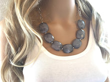 Load image into Gallery viewer, Cloudy Gray Statement Necklace &amp; Earrings, Gray jewelry, Your Choice GOLD or SILVER, smoky gray bib chunky necklace, gray bib beaded necklac