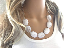 Load image into Gallery viewer, White Statement Necklace &amp; Earring Set, white jewelry, Your Choice of GOLD or SILVER, creamy white bib chunky necklace, cream necklace