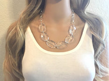 Load image into Gallery viewer, Clear Statement Necklace &amp; Earring Set, white jewelry, Your Choice of GOLD or SILVER, translucent bib chunky necklace, clear necklace