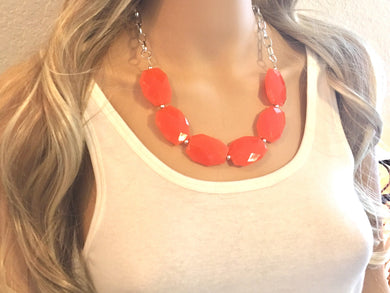 Orange Statement Necklace & earring set, orange jewelry, Your Choice GOLD or SILVER, orange bib chunky necklace, bright orange round necklac