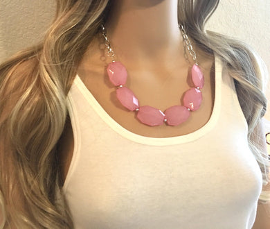 Light Pink Blush Statement Necklace & earring set, pink jewelry, Your Choice of GOLD or SILVER, pink bib chunky necklace, pink geometric