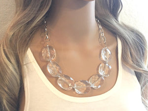 Clear Statement Necklace & Earring Set, white jewelry, Your Choice of GOLD or SILVER, translucent bib chunky necklace, clear necklace