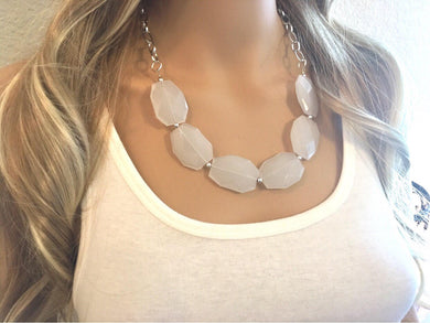 White Statement Necklace & Earring Set, white jewelry, Your Choice of GOLD or SILVER, creamy white bib chunky necklace, cream necklace