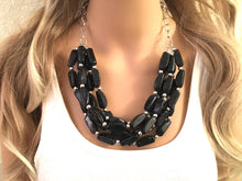 Load image into Gallery viewer, Black Chunky Statement Necklace, Multi-Strand Beaded Jewelry, Black Necklace, Black Bib Necklace, Black Beaded Necklace, Black &amp; Silver