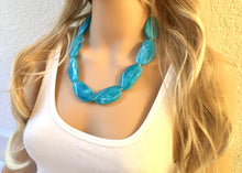 Load image into Gallery viewer, Big Bead light Blue Necklace, single Strand Statement Jewelry, pool carribbean Chunky bib bridesmaid, blue everyday bubble jewelry teal aqua