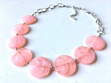 Bubble Peach Statement Necklace & earring set, pink jewelry, Your Choice of GOLD or SILVER, peach bib chunky necklace, light pink round neck