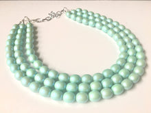 Load image into Gallery viewer, Majestic Mint Statement Necklace, Colorful Jewelry, Chunky statement necklace, green necklace, mint beaded jewelry, light green blue