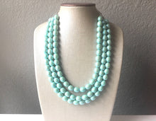 Load image into Gallery viewer, Majestic Mint Statement Necklace, Colorful Jewelry, Chunky statement necklace, green necklace, mint beaded jewelry, light green blue