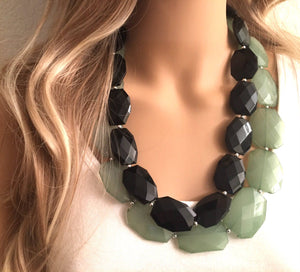 Mojito & black Necklace, multi strand jewelry, big beaded chunky statement necklace, green necklace, bridesmaid necklace, black bib necklace