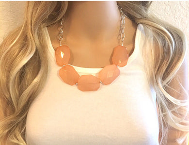 Peach Statement Necklace & earring set, pink jewelry, Your Choice of GOLD or SILVER, peach bib chunky necklace, light pink round necklace