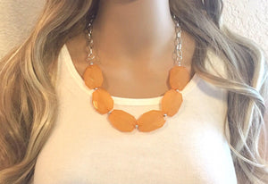 Creamsicle Orange Statement Necklace & earring set, orange jewelry, Your Choice GOLD or SILVER, orange bib chunky necklace, bright orange