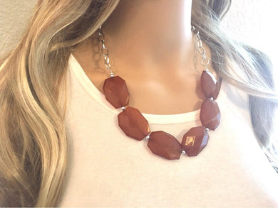 Brown Chocolate Statement Necklace & Earring set, brown jewelry, Your Choice of GOLD or SILVER, brown bib chunky necklace, brown crackle