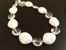 Load image into Gallery viewer, White &amp; Clear silver necklace, statement necklace, white jewelry, big beaded single strand chunky necklace, white chunky statement jewelry