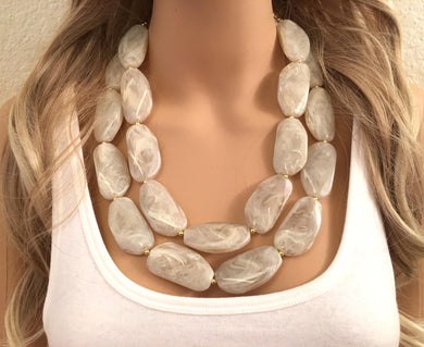 Statement Big Bead Cream Necklace, Double Strand chunky Jewelry, Off White Chunky Bib Bone Necklace, cream jewelry, cream bridesmaid