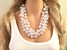 Load image into Gallery viewer, Large Pearl Extra Chunky Statement Necklace - White Necklace for wedding, bridal necklace, large collar necklace, bridesmaid necklace, white