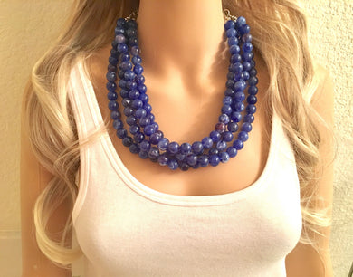 4 Strand Royal Blue Necklace, multi strand bright blue jewelry, big beaded chunky necklace, dark blue statement necklace, beaded navy blue