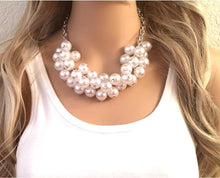 Load image into Gallery viewer, Chunky Women&#39;s White Pearl Statement Necklace, Big Pearl Necklace, White Necklace, Bridesmaid jewelry, statement necklace