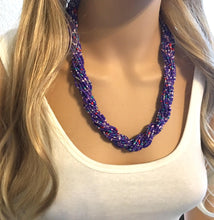 Load image into Gallery viewer, Purple Beaded Statement necklace, multi strand seed bead necklace