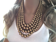 Load image into Gallery viewer, Chunky 4 Strand Statement Gold Necklace, Graduated Pearl Necklace Beads, Metallic Statement Jewelry, Gold Goddess Necklace Jewelry
