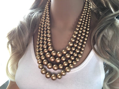 Chunky 4 Strand Statement Gold Necklace, Graduated Pearl Necklace Beads, Metallic Statement Jewelry, Gold Goddess Necklace Jewelry
