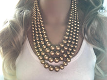 Load image into Gallery viewer, Chunky 4 Strand Statement Gold Necklace, Graduated Pearl Necklace Beads, Metallic Statement Jewelry, Gold Goddess Necklace Jewelry