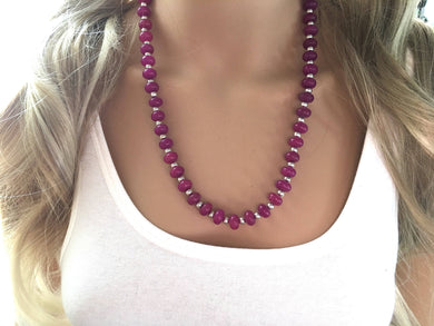 Purple Beaded Necklace, jade beaded Jewelry, pinkish purple statement necklace, beaded pink necklace, purple and silver necklace