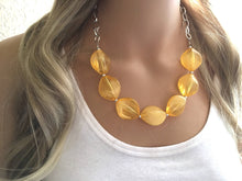 Load image into Gallery viewer, Yellow Statement Necklace &amp; Earrings, yellow jewelry, Your Choice GOLD or SILVER, yellow bib chunky necklace, yellow oval necklace