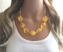 Load image into Gallery viewer, Yellow Statement Necklace &amp; Earrings, yellow jewelry, Your Choice GOLD or SILVER, yellow bib chunky necklace, yellow oval necklace