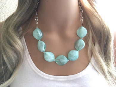 Mint Green Statement Necklace & Earrings, mint grern jewelry, Your Choice GOLD or SILVER, mint bib chunky necklace, mint oval necklace