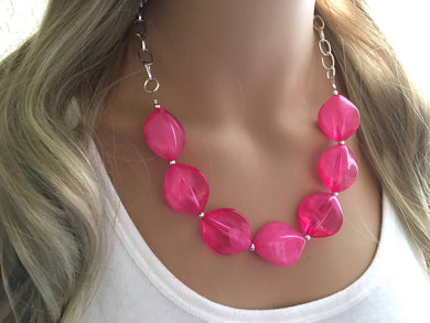 Pink Statement Necklace & Earrings, pink jewelry, Your Choice GOLD or SILVER, pink bib chunky necklace, pink oval necklace, pink beads